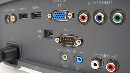 A picture of the back panel of the BenQ W703D 720p DLP projector